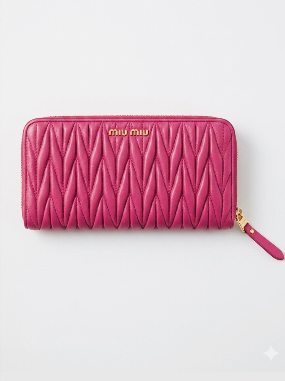 Miu Miu Authentic Fuchsia Pink Quilted L Zip-Around Wallet w/Gold Logo NWOT